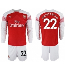 Arsenal #22 Mkhitaryan Red Home Long Sleeves Soccer Club Jersey
