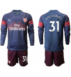 Arsenal #31 Kolasinac Away Long Sleeves Soccer Club Jersey