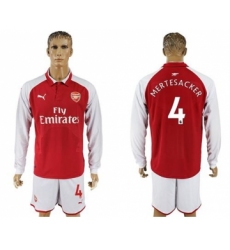 Arsenal #4 Mertesacker Red Home Long Sleeves Soccer Club Jersey