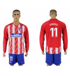 Atletico Madrid #11 Correa Home Long Sleeves Soccer Club Jersey