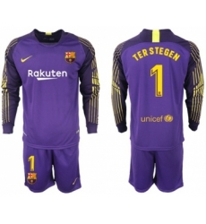 Barcelona #1 Ter Stegen Purple Goalkeeper Long Sleeves Soccer Club Jersey