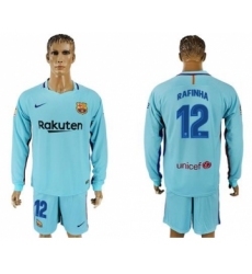 Barcelona #12 Rafinha Away Long Sleeves Soccer Club Jersey