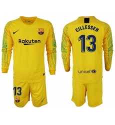 Barcelona #13 Cillessen Yellow Goalkeeper Long Sleeves Soccer Club Jersey