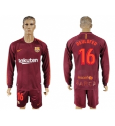 Barcelona #16 Deulofeu Sec Away Long Sleeves Soccer Club Jersey