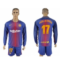 Barcelona #17 Paco Alcacer Home Long Sleeves Soccer Club Jersey