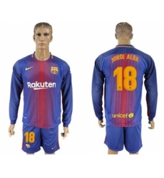 Barcelona #18 Jordi Alba Home Long Sleeves Soccer Club Jersey