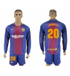 Barcelona #20 SROBERTO Home Long Sleeves Soccer Club Jersey