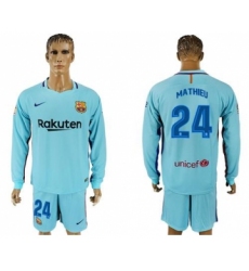Barcelona #24 Mathieu Away Long Sleeves Soccer Club Jersey