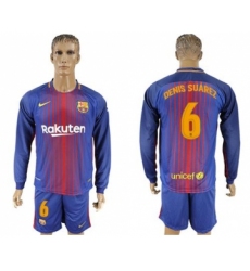 Barcelona #6 Denis Suarez Home Long Sleeves Soccer Club Jersey