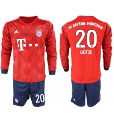 Bayern Munchen #20 Gotze Home Long Sleeves Soccer Club Jersey