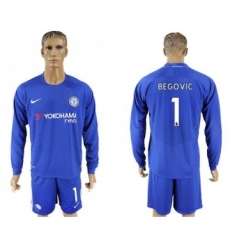 Chelsea #1 Begovic Home Long Sleeves Soccer Club Jersey