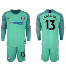 Chelsea #13 Caballero Green Goalkeeper Long Sleeves Soccer Club Jersey
