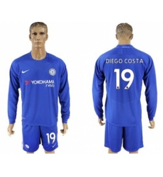 Chelsea #19 Diego Costa Home Long Sleeves Soccer Club Jersey