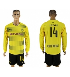Dortmund #14 Leitner Home Long Sleeves Soccer Club Jersey