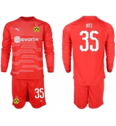Dortmund #35 Hitz Red Goalkeeper Long Sleeves Soccer Club Jersey