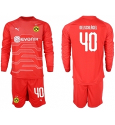 Dortmund #40 Oelschlagel Red Goalkeeper Long Sleeves Soccer Club Jersey