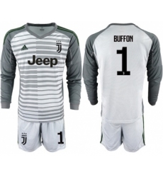 Juventus #1 Buffon Grey Goalkeeper Long Sleeves Soccer Club Jersey