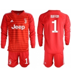 Juventus #1 Buffon Red Goalkeeper Long Sleeves Soccer Club Jersey