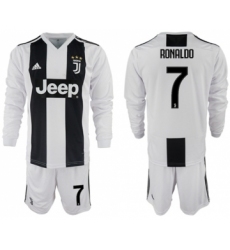 Juventus #7 Ronaldo Home Long Sleeves Soccer Club Jersey