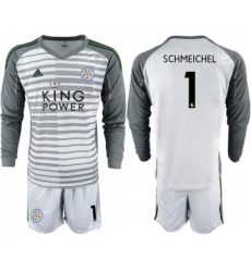 Leicester City #1 Schmeichel Grey Goalkeeper Long Sleeves Soccer Club Jersey