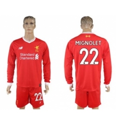 Liverpool #22 Mignolet Home Long Sleeves Soccer Club Jersey