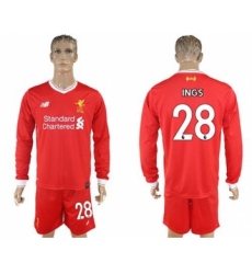 Liverpool #28 INGS Home Long Sleeves Soccer Club Jersey