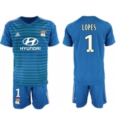 Lyon #1 Lopes Blue Goalkeeper Soccer Club Jersey
