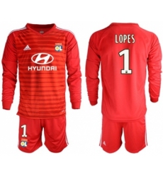 Lyon #1 Lopes Red Goalkeeper Long Sleeves Soccer Club Jersey