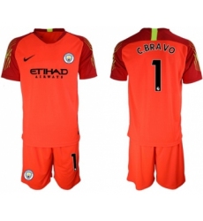 Manchester City #1 C.Bravo Red Goalkeeper Soccer Club Jersey