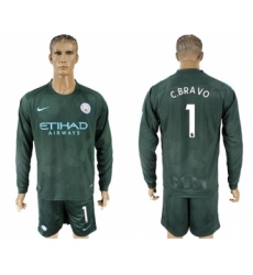 Manchester City #1 C.Bravo Sec Away Long Sleeves Soccer Club Jersey