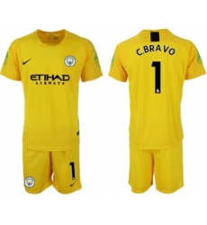 Manchester City #1 C.Bravo Yellow Goalkeeper Soccer Club Jersey