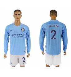 Manchester City #2 Walker Home Long Sleeves Soccer Club Jersey