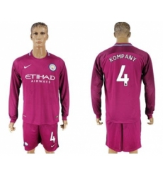 Manchester City #4 Kompany Away Long Sleeves Soccer Club Jersey