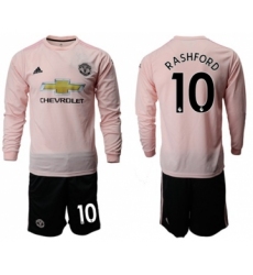 Manchester United #10 Rashford Away Long Sleeves Soccer Club Jersey