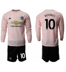 Manchester United #10 Rooney Away Long Sleeves Soccer Club Jersey