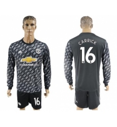 Manchester United #16 Carrick Black Long Sleeves Soccer Club Jersey