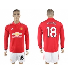 Manchester United #18 Young Red Home Long Sleeves Soccer Club Jersey