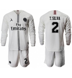 Paris Saint-Germain #2 T.Silva White Jordan Long Sleeves Soccer Club Jersey
