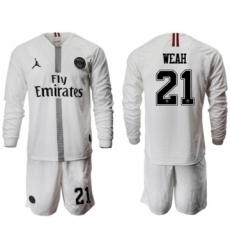 Paris Saint-Germain #21 Weah White Jordan Long Sleeves Soccer Club Jersey
