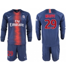 Paris Saint-Germain #29 Mbappe Home Long Sleeves Soccer Club Jersey