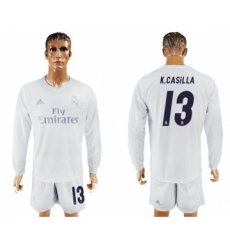 Real Madrid #13 K.Casilla Marine Environmental Protection Home Long Sleeves Soccer Club Jersey