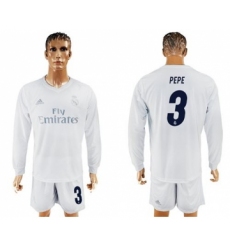 Real Madrid #3 Pepe Marine Environmental Protection Home Long Sleeves Soccer Club Jersey