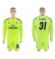 Real Madrid #31 R.Yanez Shiny Green Goalkeeper Long Sleeves Soccer Club Jersey