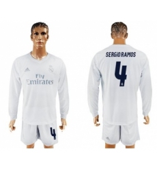 Real Madrid #4 Sergio Ramos Marine Environmental Protection Home Long Sleeves Soccer Club Jersey