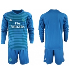 Real Madrid Blank Blue Goalkeeper Long Sleeves Soccer Club Jersey