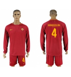 Roma #4 Nainggolan Home Long Sleeves Soccer Club Jersey