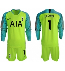 Tottenham Hotspur #1 Lloris Shiny Green Goalkeeper Long Sleeves Soccer Club Jersey