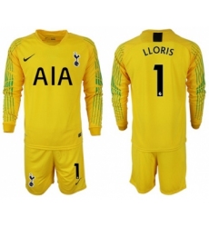 Tottenham Hotspur #1 Lloris Yellow Goalkeeper Long Sleeves Soccer Club Jersey