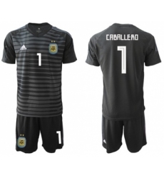 Argentina #1 Caballero Black Goalkeeper Soccer Country Jersey