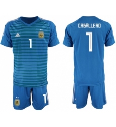 Argentina #1 Caballero Blue Goalkeeper Soccer Country Jersey